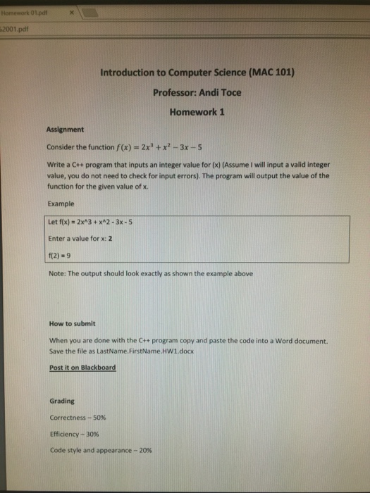  Consider the function f(x) = 2x^3 + x^2 - 3x -