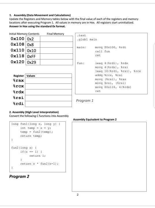  need help with these please thanks . 1. Assembly (Data Movement