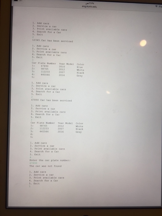 plateNumber for the car plate number. int data field named yearModel for