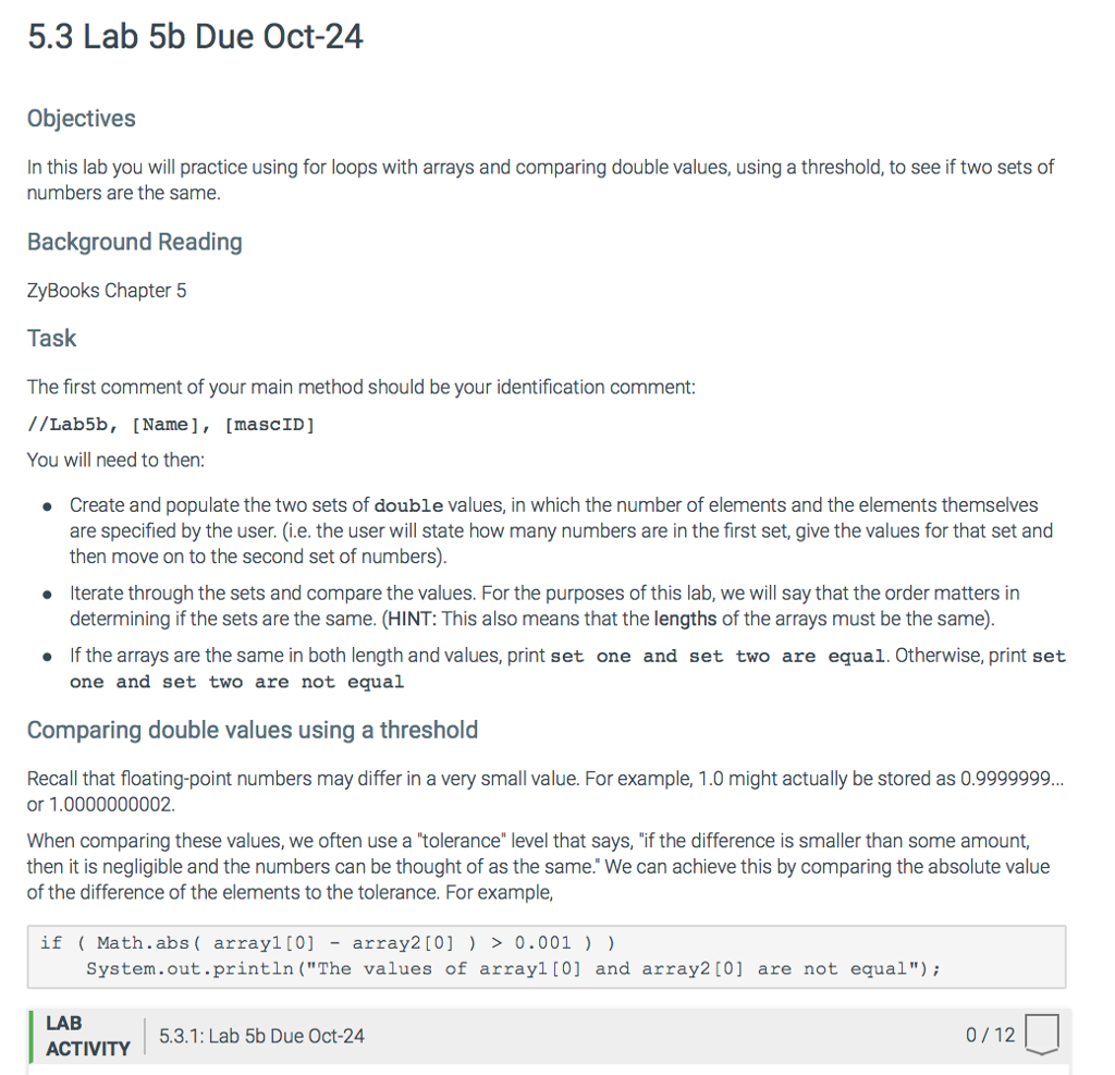 Need help creating code 5.3 Lab 5b Due Oct-24 Objectives In this