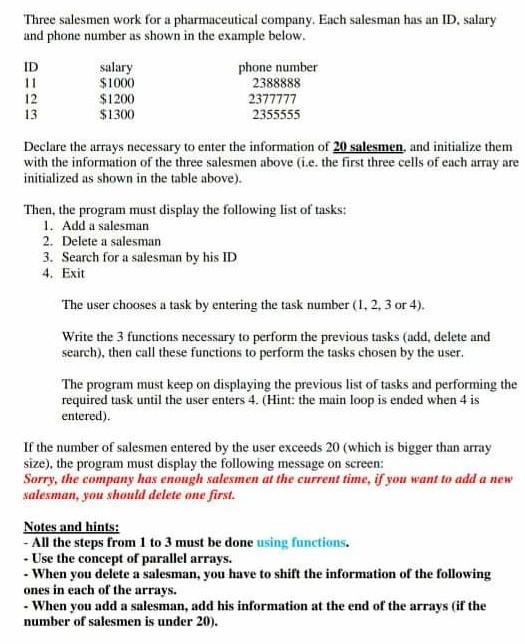 c++ Please solve quickly (language c++) Three salesmen work for a pharmaceutical