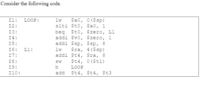 Fill in the table ----------------------------------------------------- Example Consider the following code. LOOP: 11: