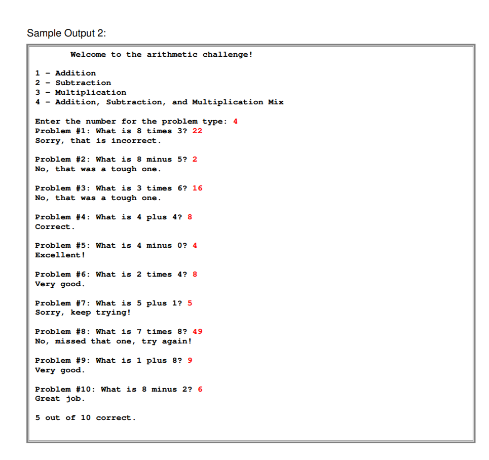 meaningful functions) that helps young students learn arithmetic. The program will ask