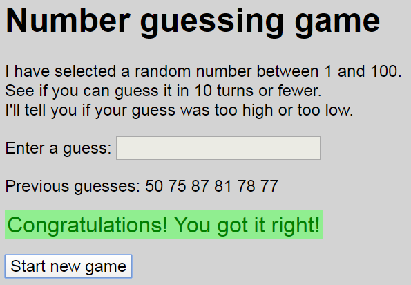 I need help creating a guessing game using CSS, html and javascript