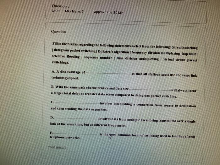  Question 2 CL02 Max Marks 5 Approx Time 10 Min Question