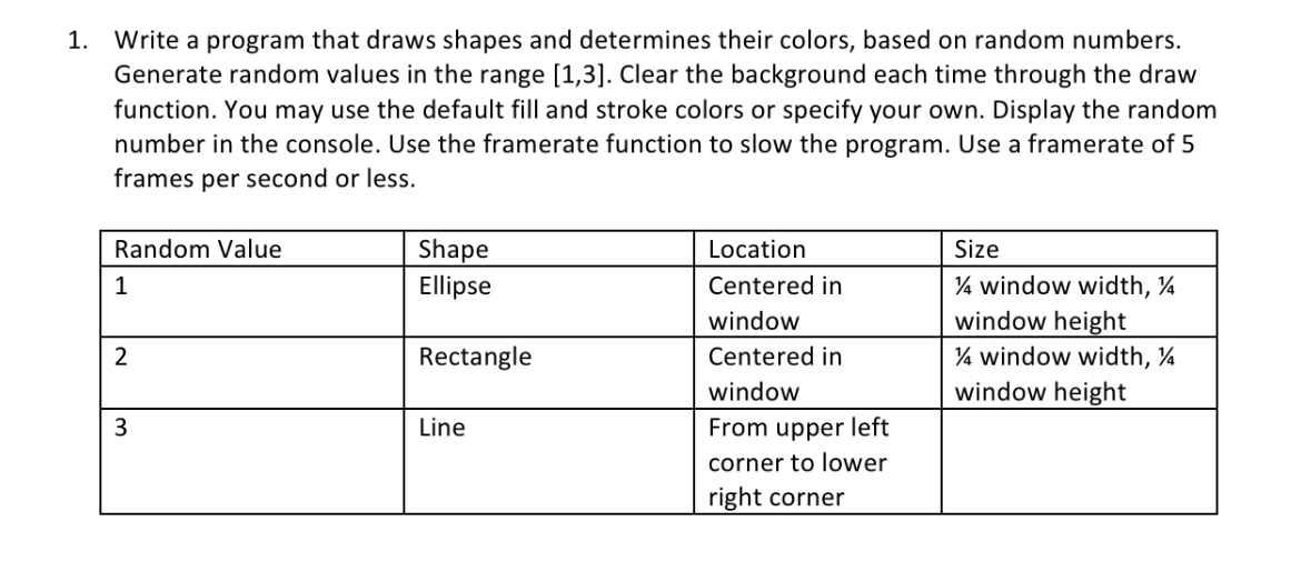  In processing, Write a program that draws shapes and determines their