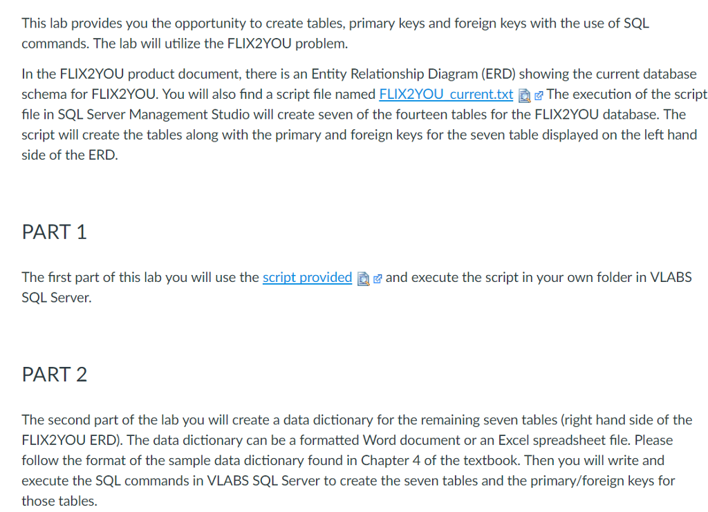 SCRIPT BELOW: /* Script to build tables for FLIX2YOU .. current schema