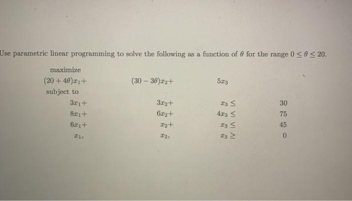explain! 53 Use parametric linear programming to solve the following as a