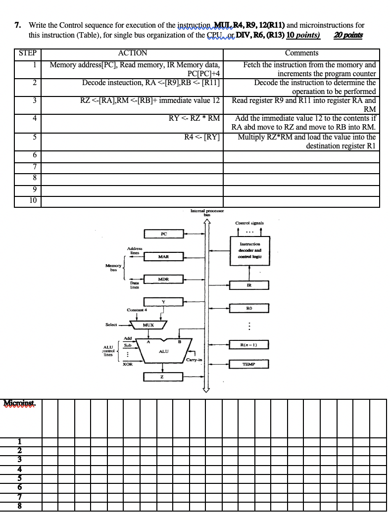 i need a solution asap 7. Write the Control sequence for execution