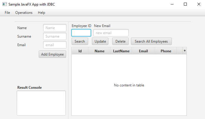  create a javafx interface that looks like this without the use