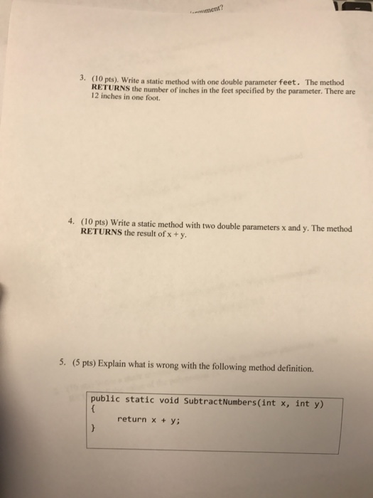  Write a static method with one double parameter feet. The method