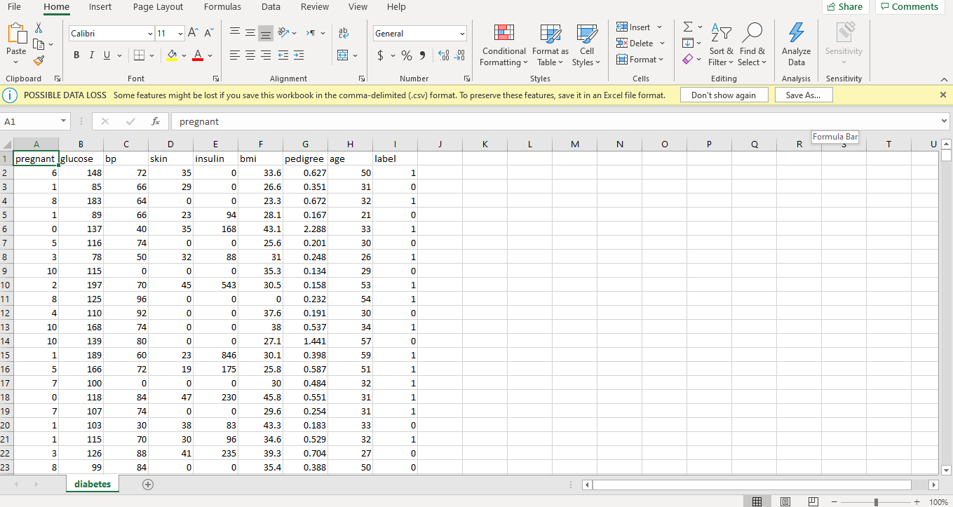 (1) or no diabetes (0) 1. What type of learning problem is