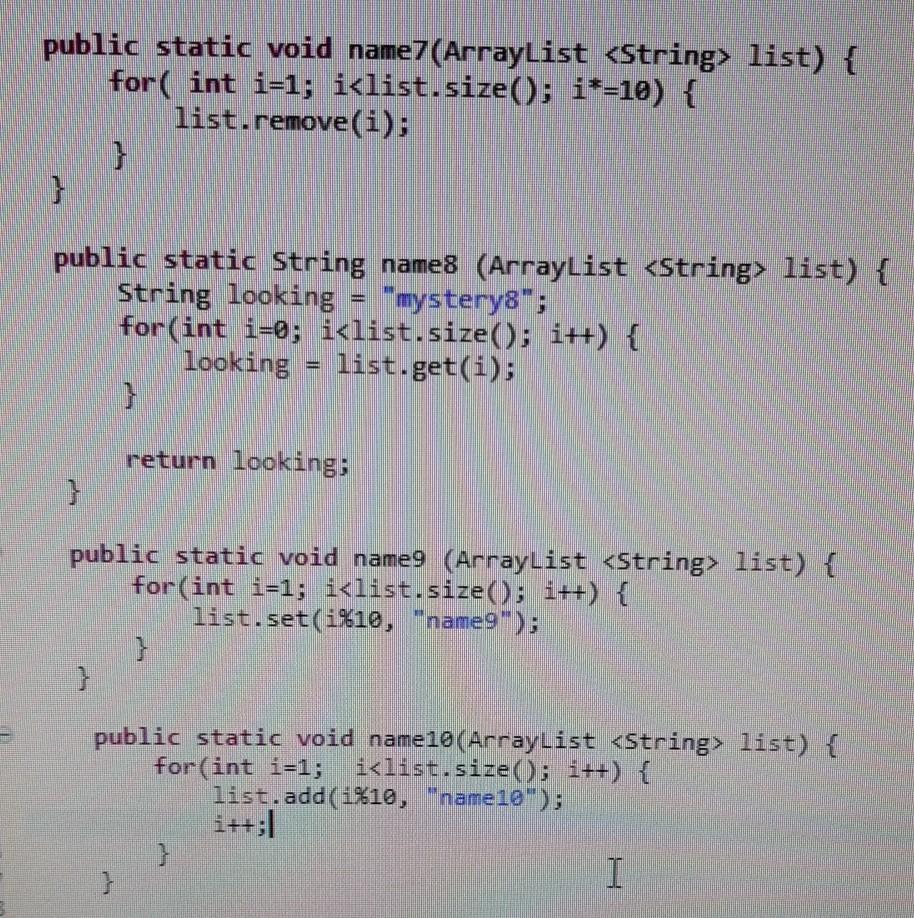  complexity class for each method please? no need to explain, considering
