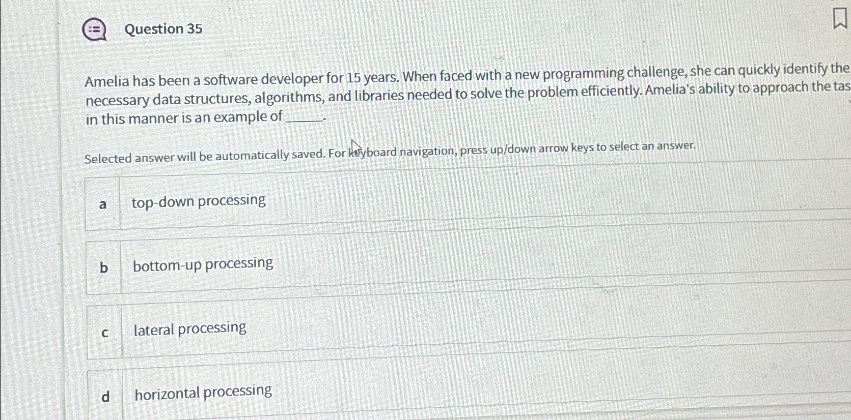  Question 35 Amelia has been a software developer for 15 years.