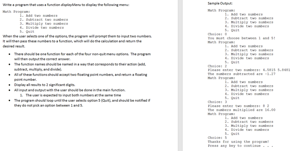  *****PLEASE DO THIS PROBLEM IN C++*****DO NOT USE "CONIO"***** Sample Output: