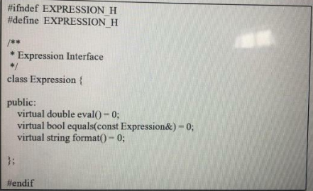 The interface describes an arithmetic expression that contains three virtual functions