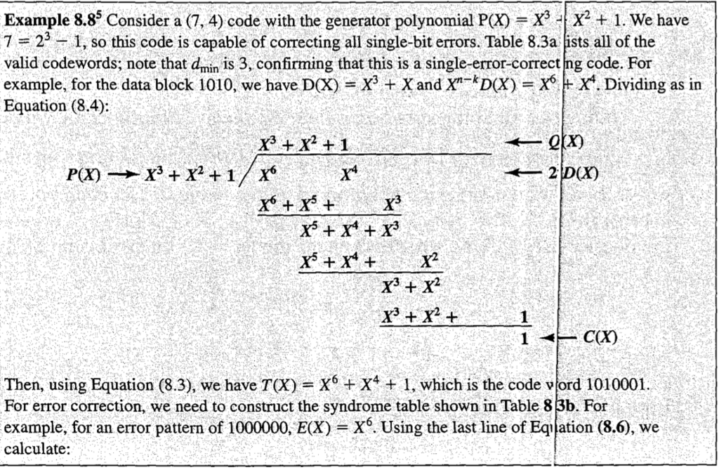 Consider the (7,4) block error correcting code shown below and table shown