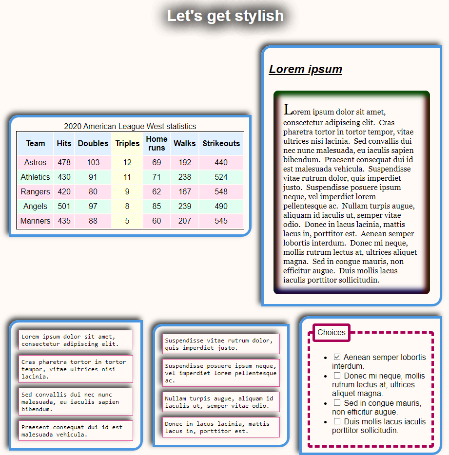 I need help with CSS code. Below is the HTML I'm given