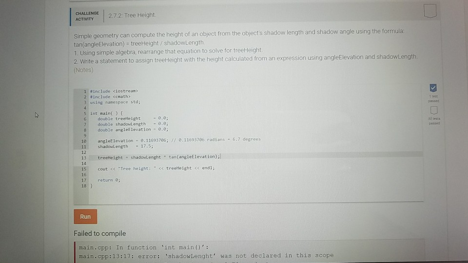 what am I doing wrong? C++ L Tree Height ACTIVITY Simple geometry
