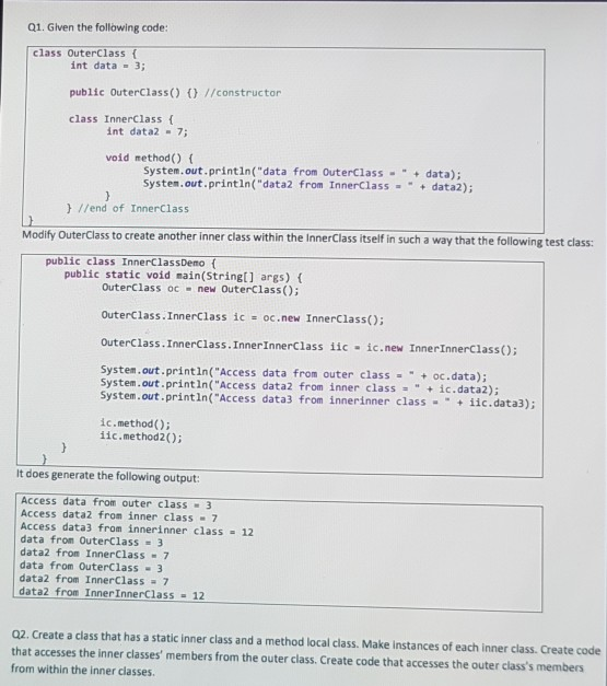 In java programing language please help thanks Q1. Given the following