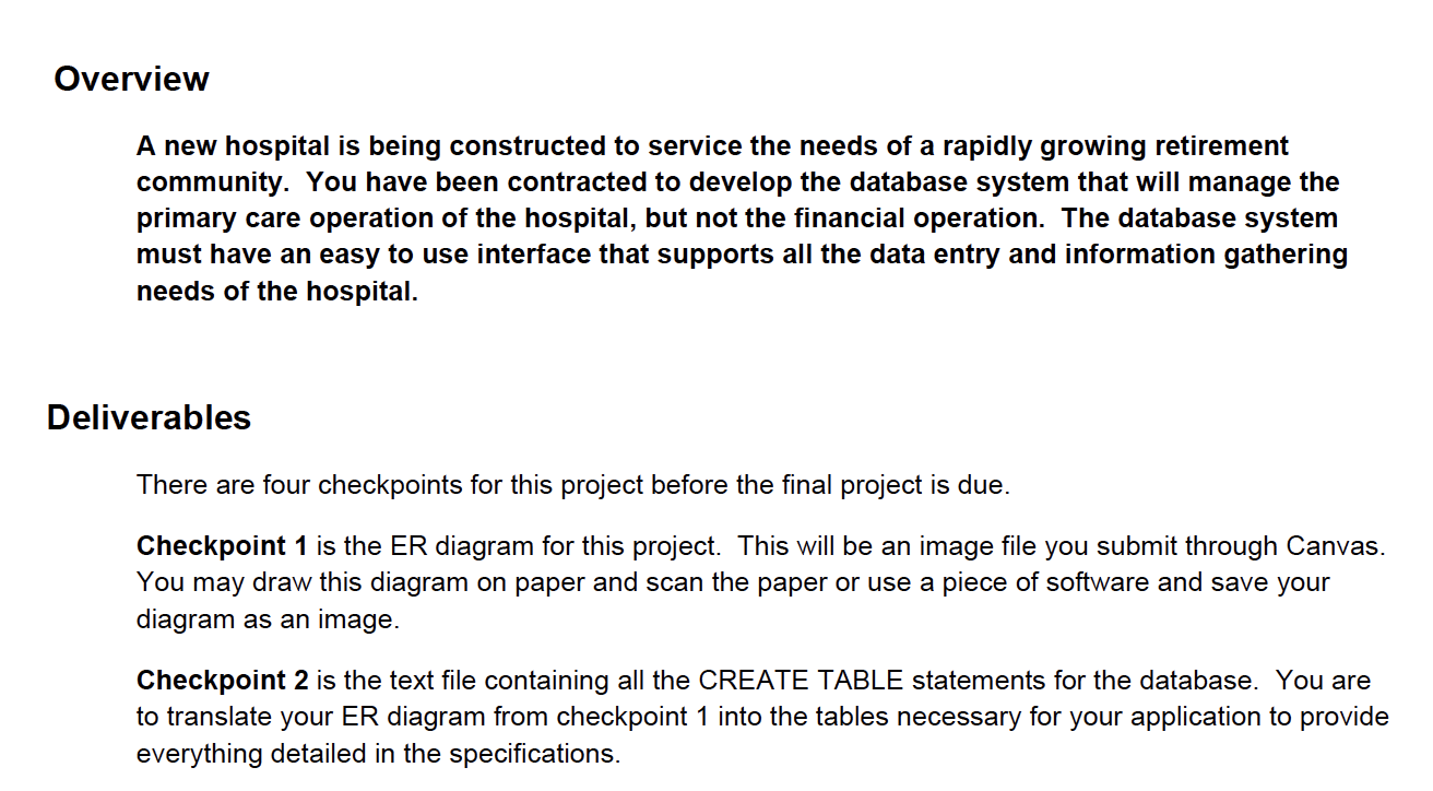  Need help with Checkpoint 2, SQL create table statements Overview A