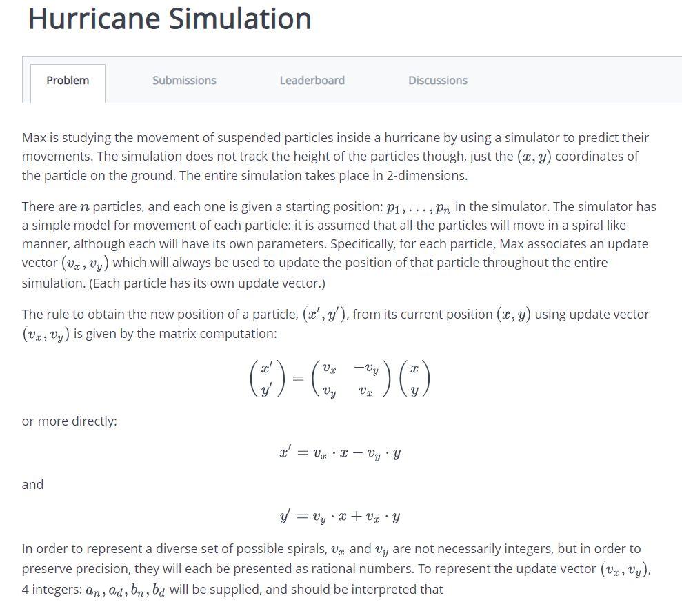 Please answer in PYTHON 3, thank you Hurricane Simulation Max is studying