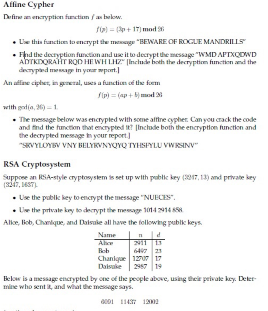  Affine Cypher Define an encryption function f as below. f(p) =