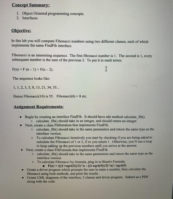 C# Please, 1 interface 2 classes and driver Concept Summary: 1. Object