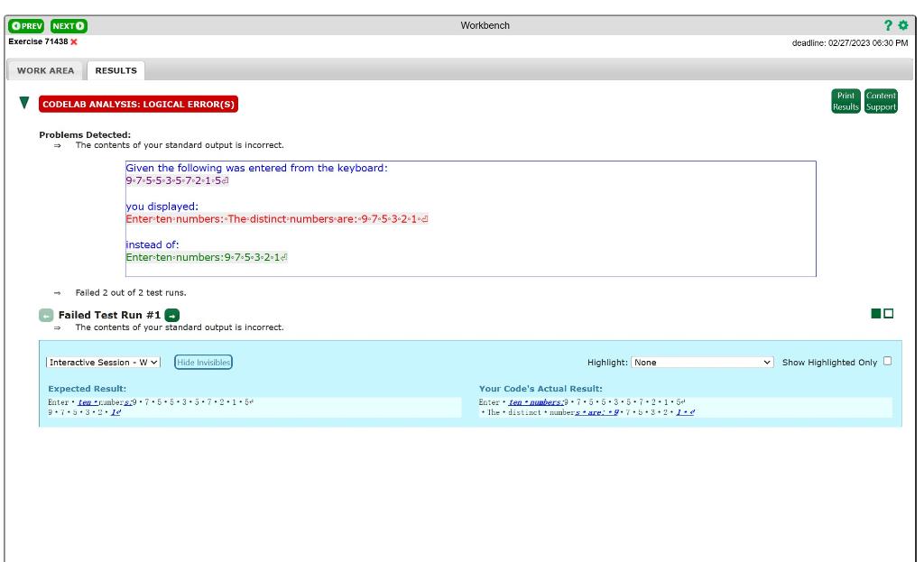 1235984 Problems Detected: The contents of your standard output is incorrect
