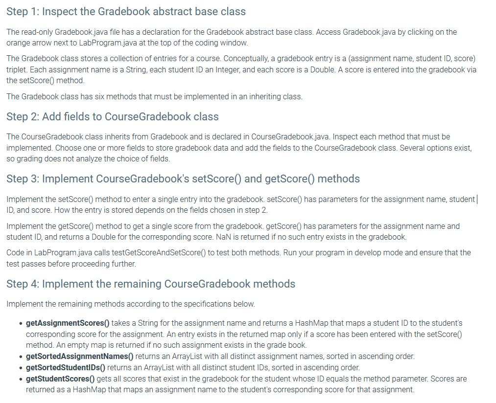 making Java code corrections CourseGradebook.java import java.util.ArrayList; import java.util.HashMap; import java.util.Map; import