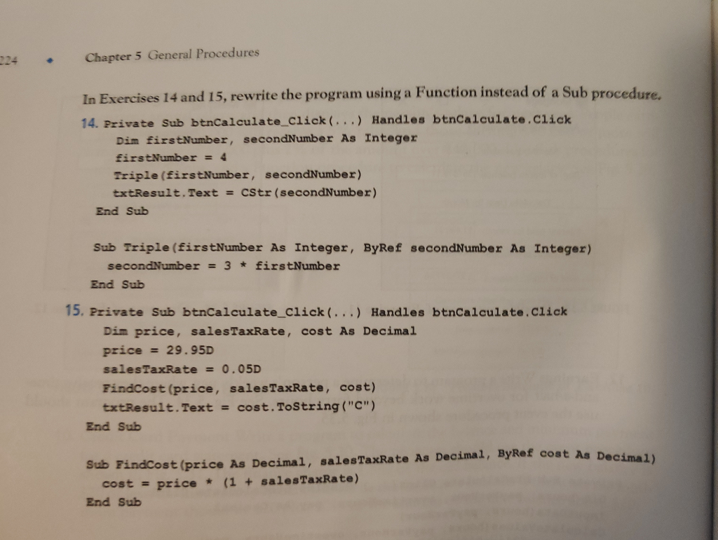 Visual Basic Code. 224 Chapter 5 General Procedures In Exercises 14 and