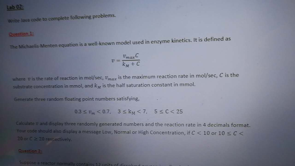 Lab 02 Write lava code to complete following problems. Qeestion 1: