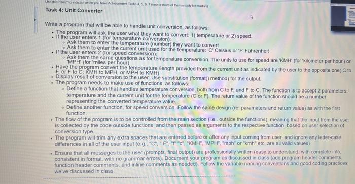  Task 4: Unit Converter Write a program that will be able