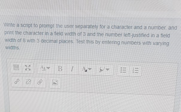  Write a script to prompt the user separately for a character