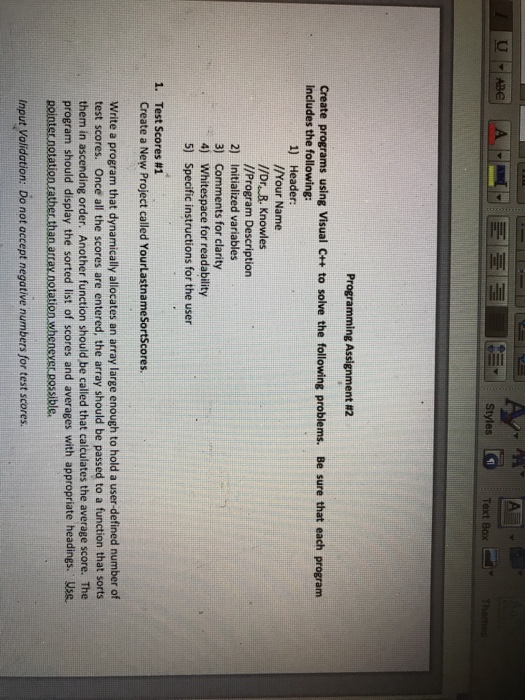 Create programs using Visual C++ to solve the following problems. Be