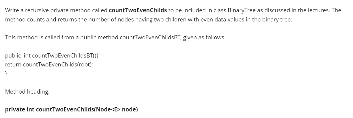 USE JAVA Only, I need the method only, And I need the
