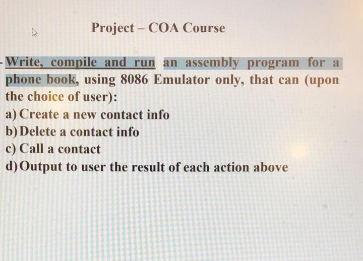  Project - COA Course - Write, compile and run an assembly