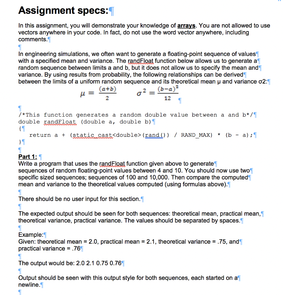  need the C++ code on the part 4 ! Assignment specs: