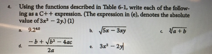  Using the functions described in Table 6-1, write each of the