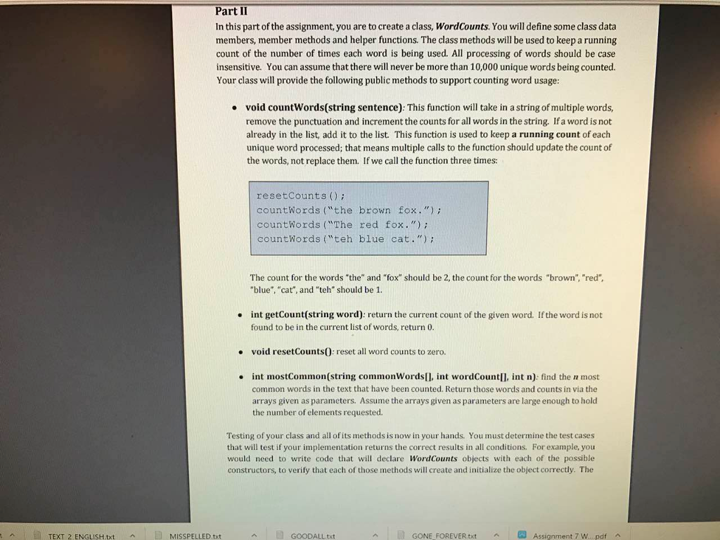 { string s1, s2; while (wrong_words >> s1) { getline(wrong_words, s2); misspelled.insert(pair(s1,