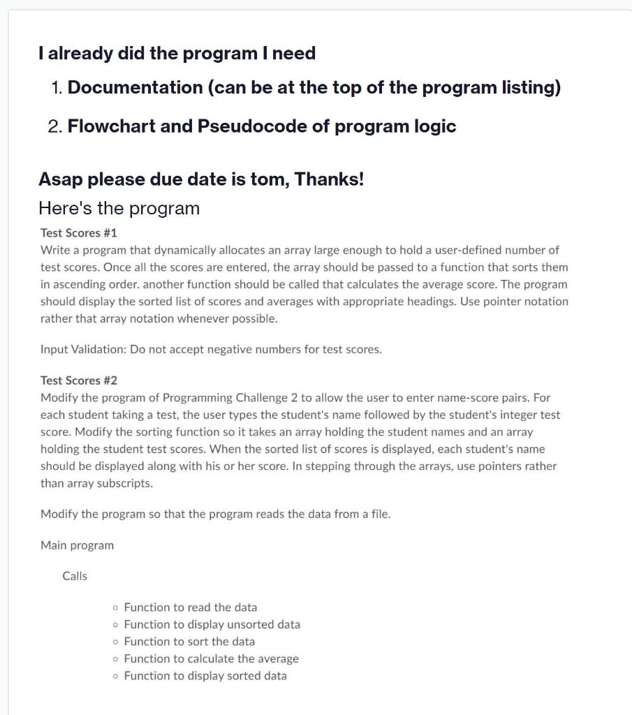  C++ I already did the program I need 1. Documentation (can