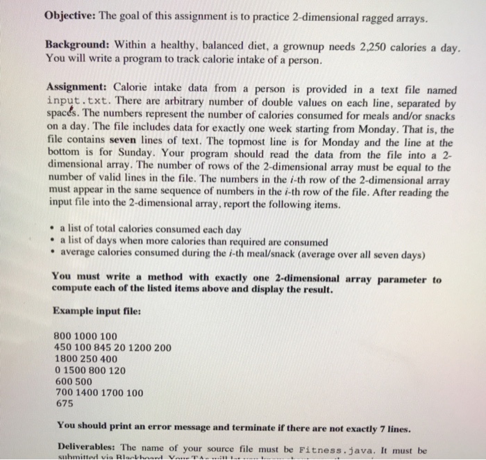  Java Objective: The goal of this assignment is to practice 2-dimensional