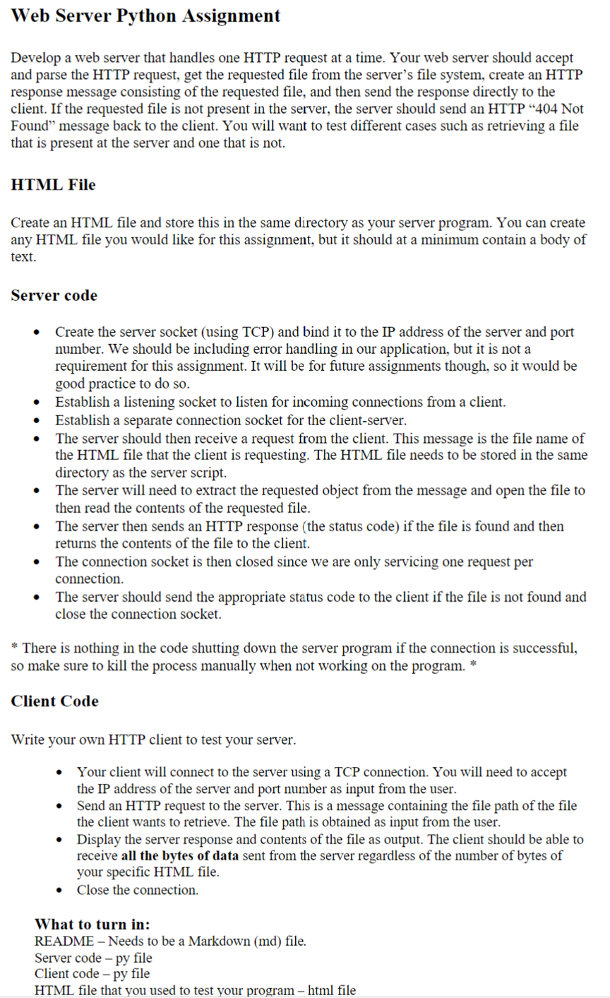  please help!! all parts!!! Web Server Python Assignment Develop a web