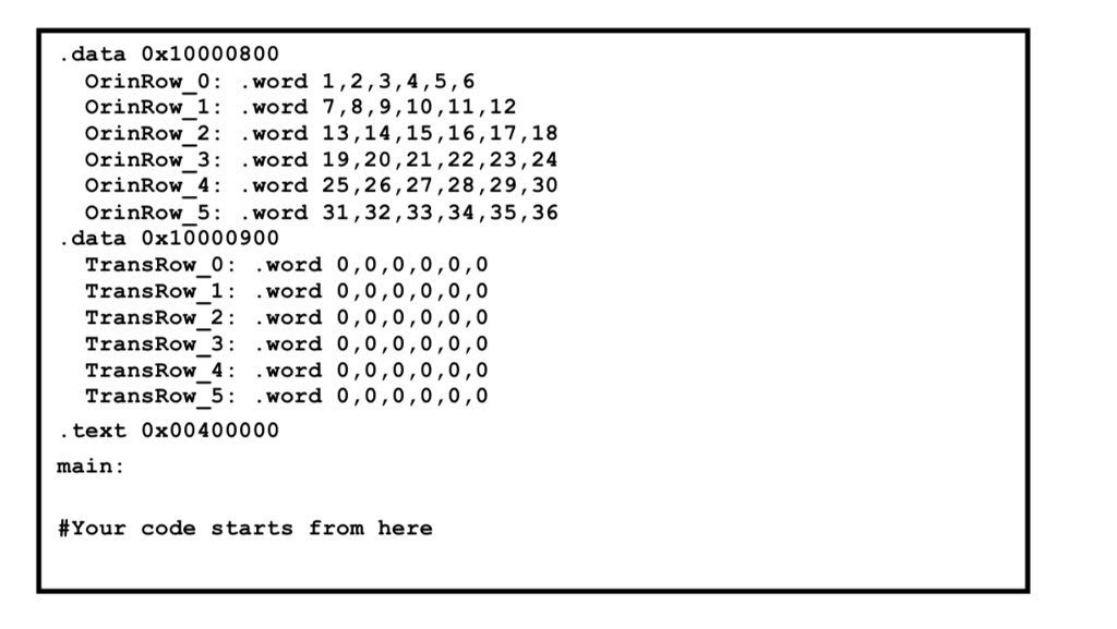 following example. The assembly code snippet provides the initial matrix and the