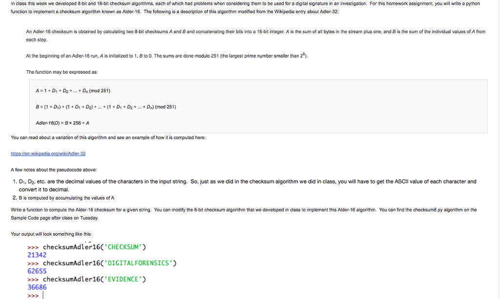 write a python function to implement a checksum algorithm known as Alder-16.