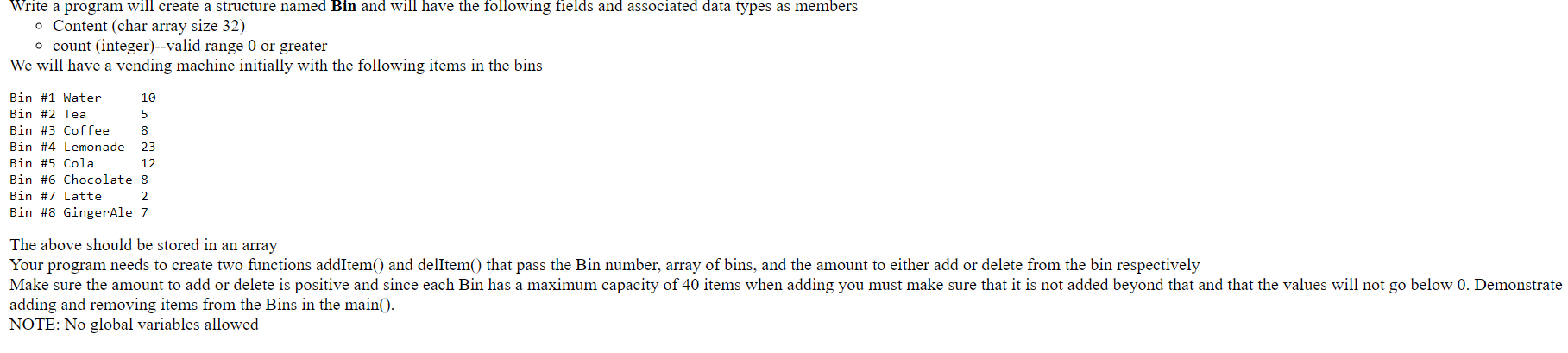  Write a program will create a structure named Bin and will