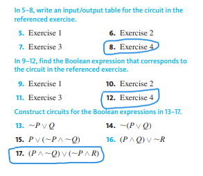  In 5-8, write an input/output table for the circuit in the
