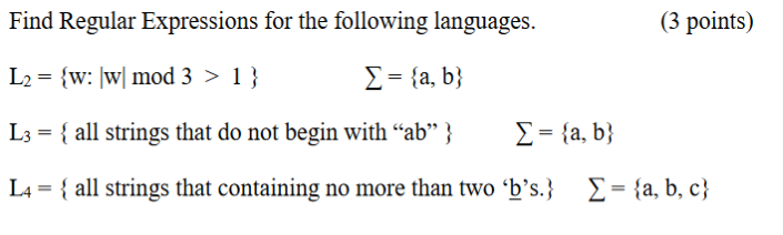  Need help solving this problem please Find Regular Expressions for the