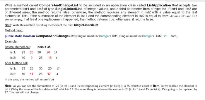 solve it in 15 min pls Write a method called Compare AndChangelist